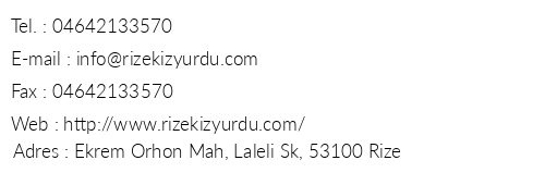 Rize Gzde Apart Kz renci Yurdu telefon numaralar, faks, e-mail, posta adresi ve iletiim bilgileri